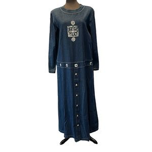 BLUE CACTUS Crew Neck Vintage Maxi Dress Western Size Large